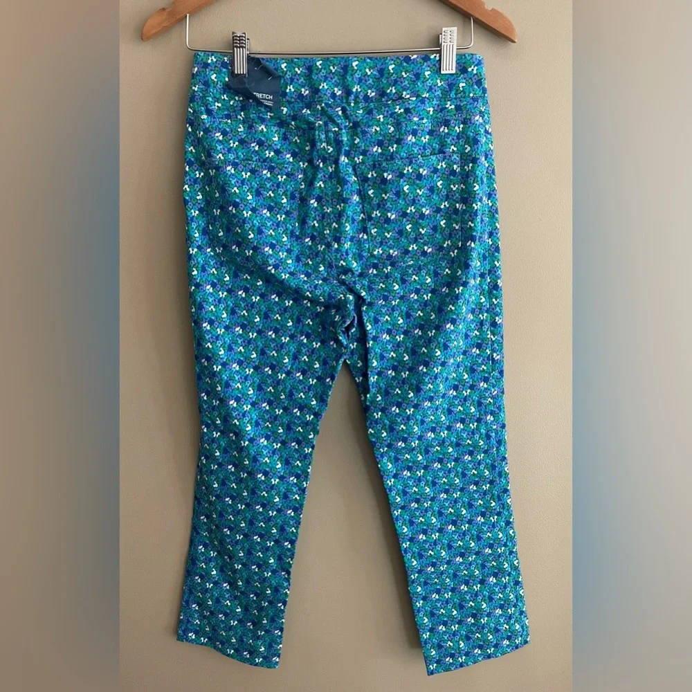 Soft Surroundings: Blue Pants with Tiny Forget Me Not Flowers Super Stretch